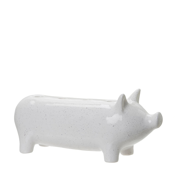 Large White Ceramic Pig Candlestick Holder