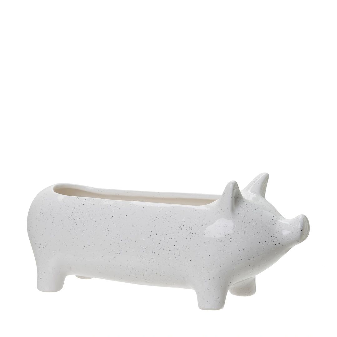 Large White Ceramic Pig Plant Holder