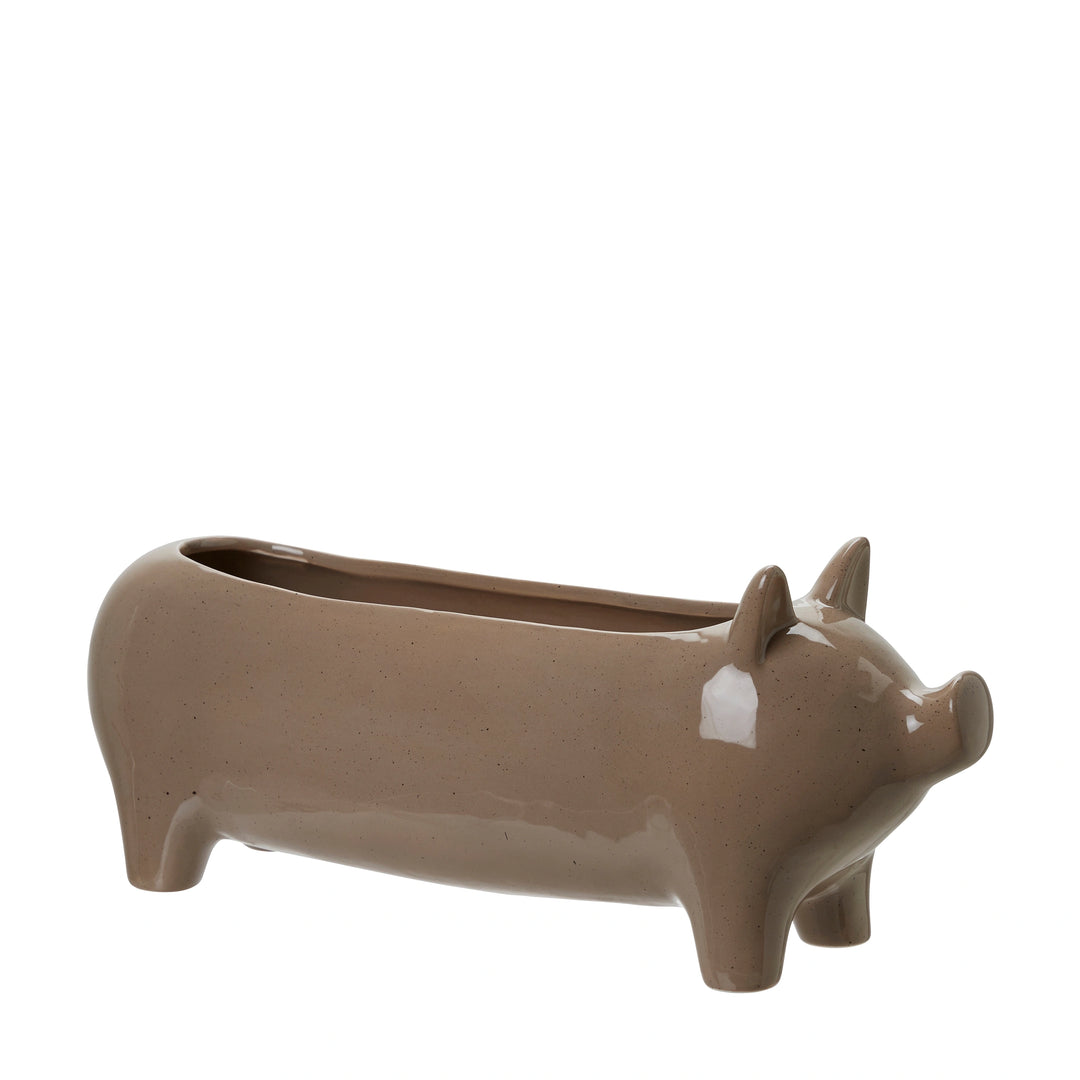 Large Taupe Ceramic Pig Plant Holder