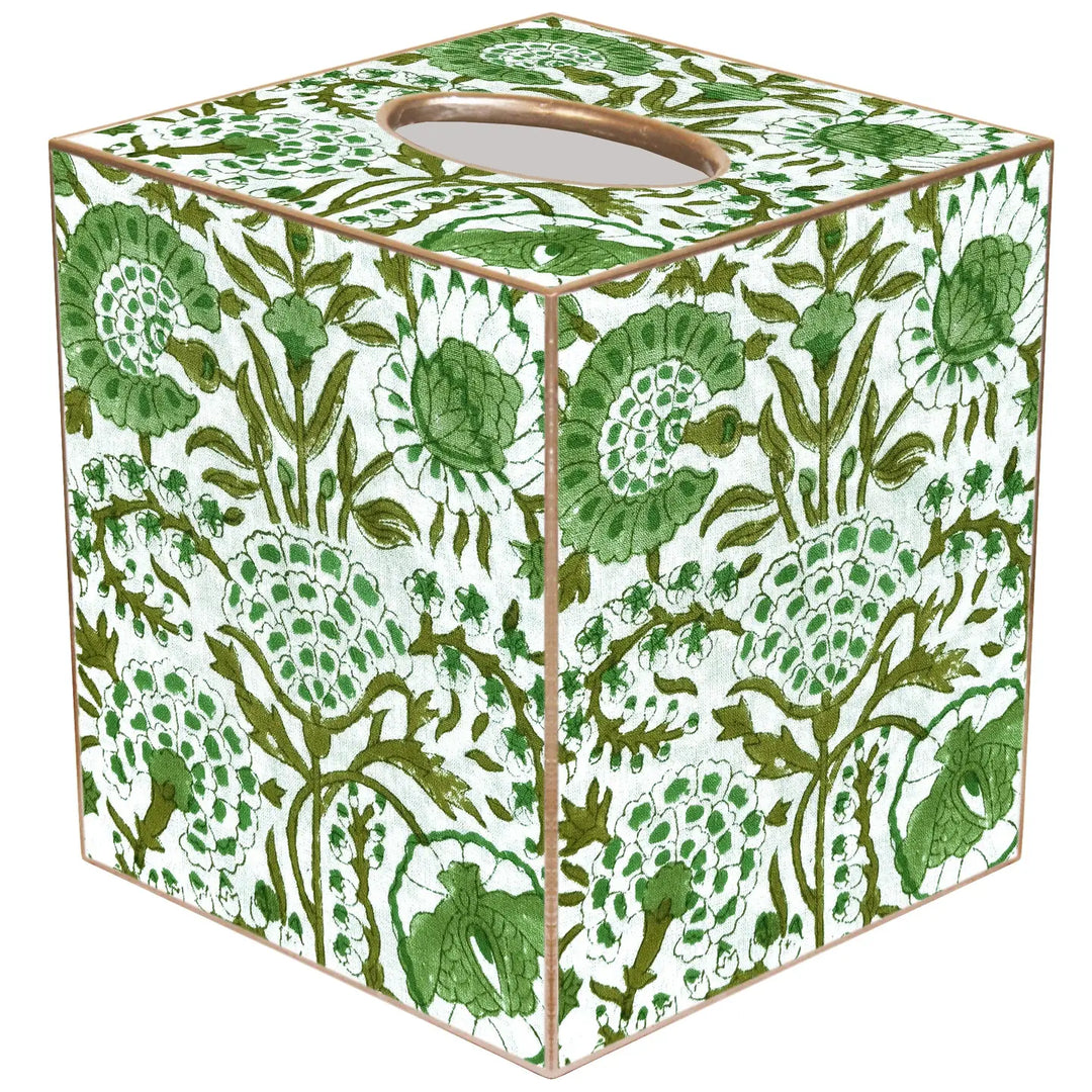 Green Floral Blockprint Tissue Box Cover