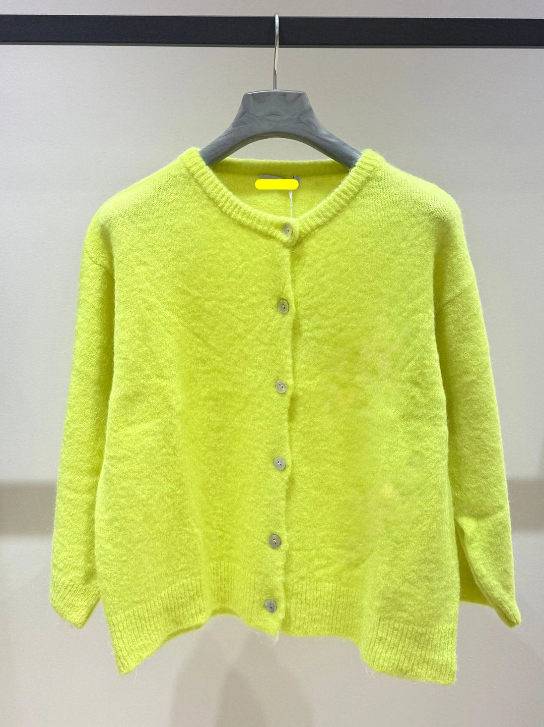 Neon Yellow 3/4 Sleeve cardigan in Superfine Alpaca