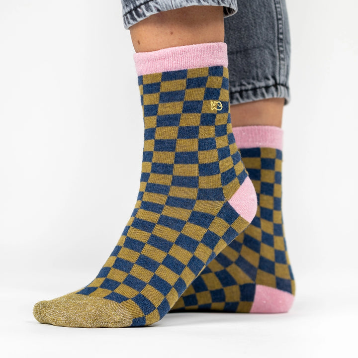 Plaid Socks - Khaki and Blue