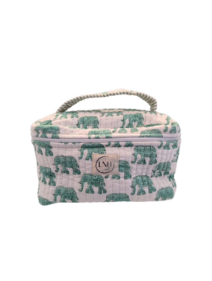 Green Elephant Cosmetic Bag- Large Top Zipper