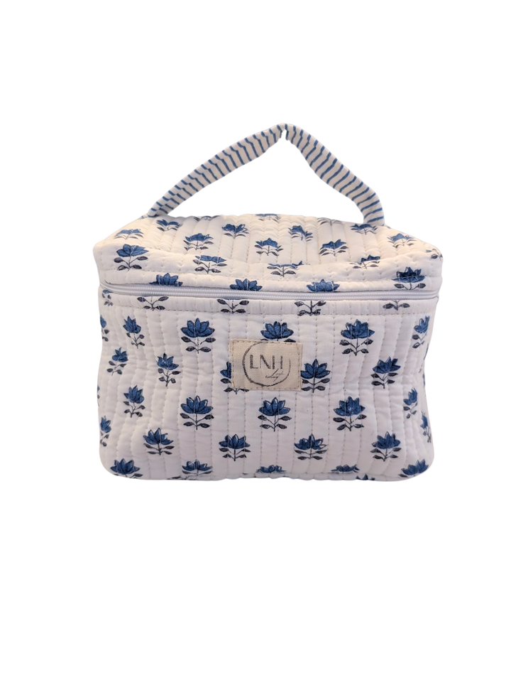 Clover Blue Cosmetic Bag- Large Top Zipper-Wash Bags-LNH Edit