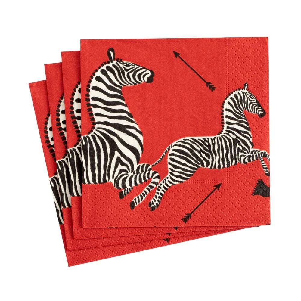 Zebras Paper Cocktail Napkins in Red-Paper Napkins-LNH Edit