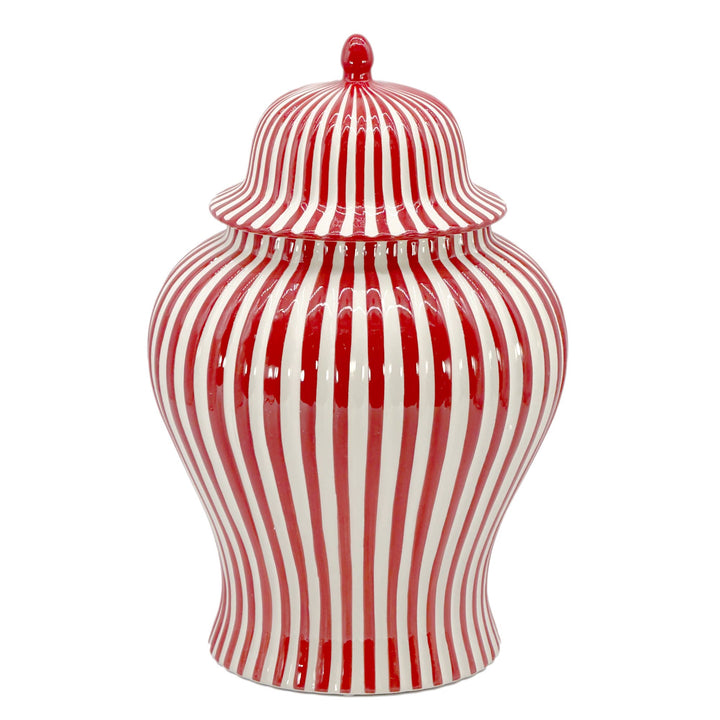 XL Red Striped Ceramic Ginger Jar-Ginger Jars-LNH Edit