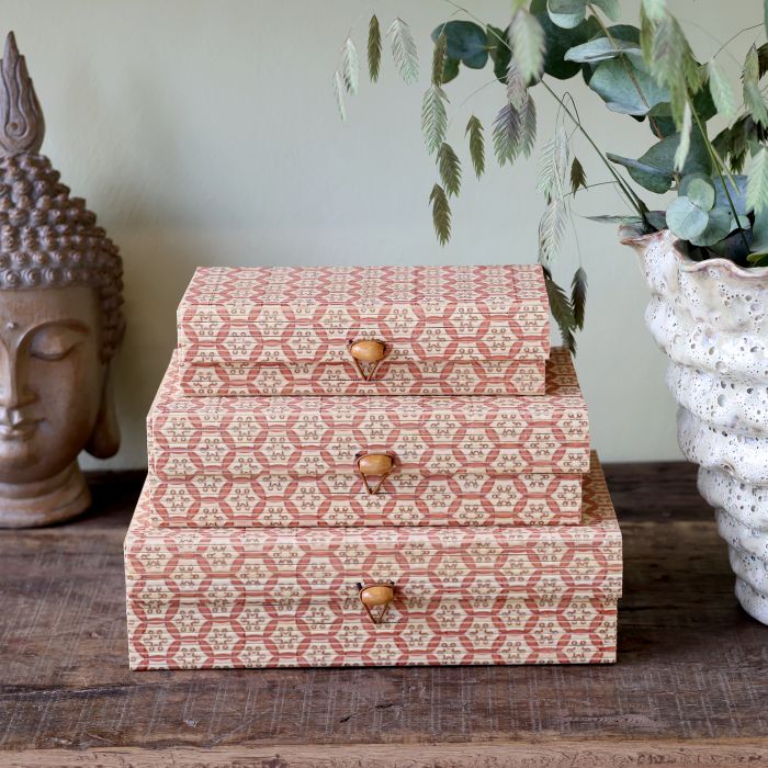 Amilly Coral Box in bamboo set of 3