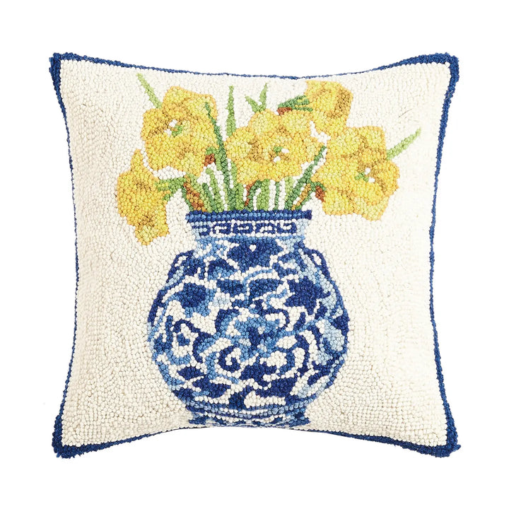 Chinoiserie Vase Daffodils Hook Pillow-Cushions-LNH Edit