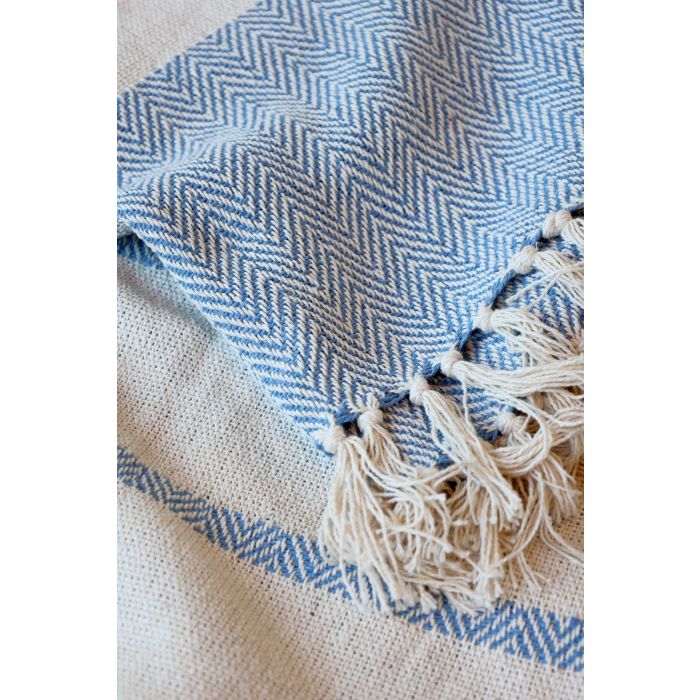 Aix Blue Stripe cotton throw