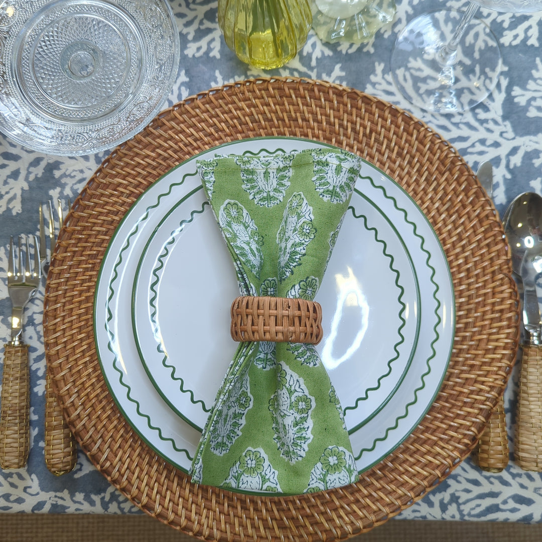 Olive Green Zigzag Dinner Plate, Set of 4-Dinner Plates-LNH Edit