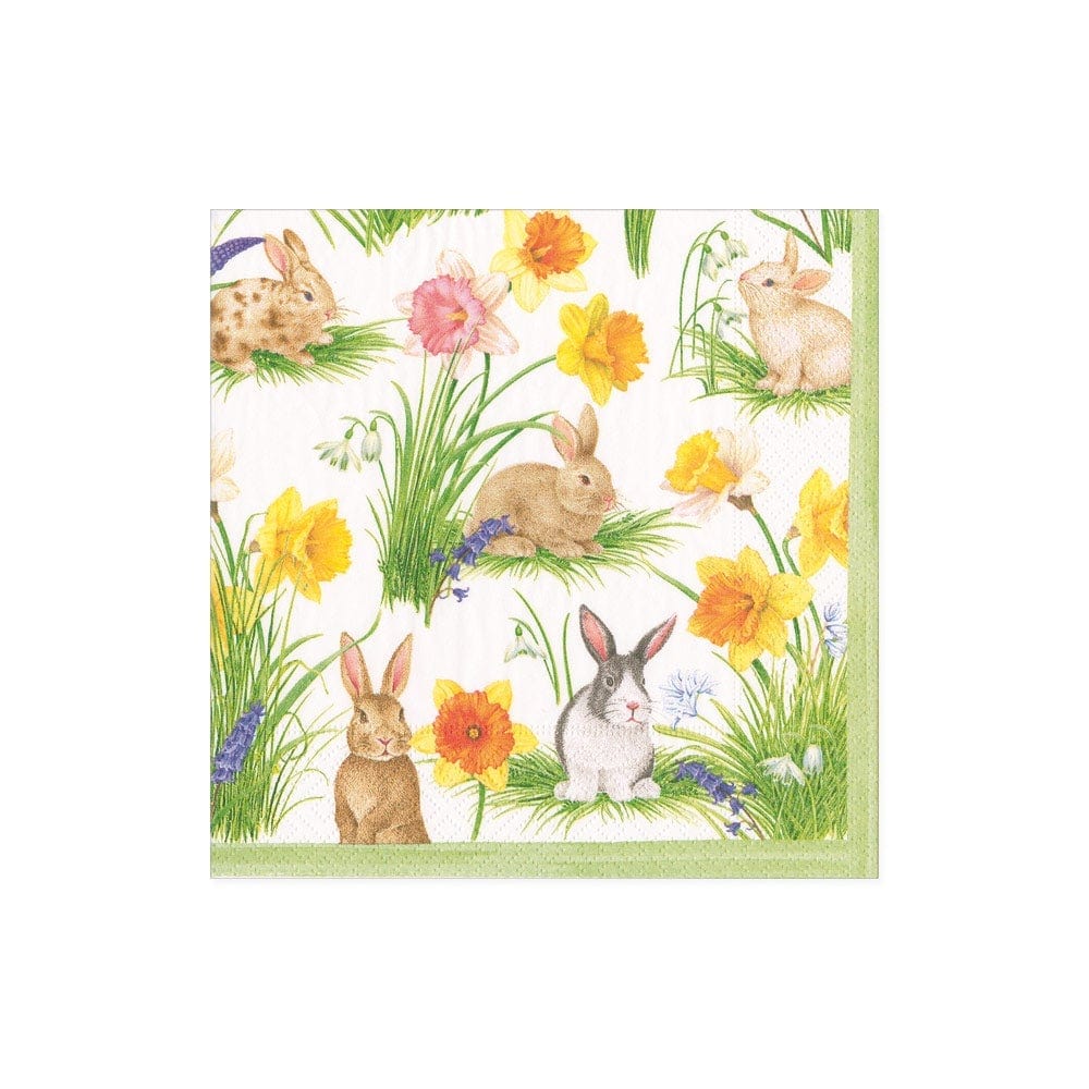 Bunnies and Daffodils Paper Cocktail Napkins-Paper Napkins-LNH Edit