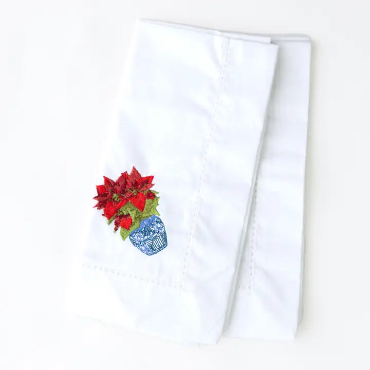 Poinsettia Embroidered Dinner Napkin set of 4