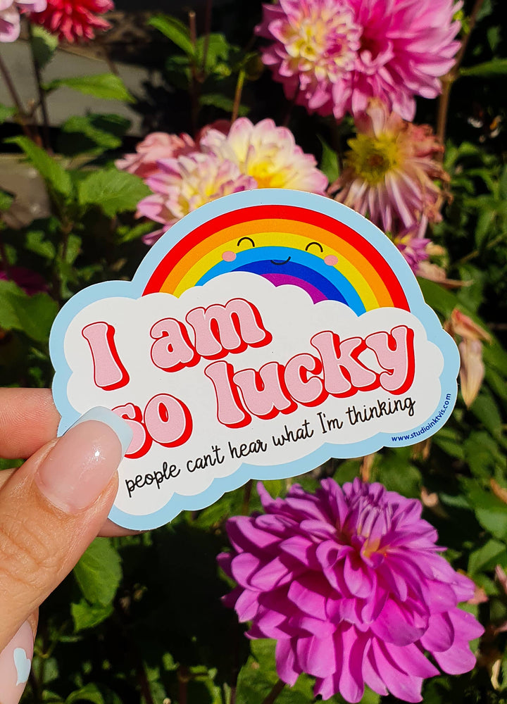 Sticker I am so lucky rainbow and clouds