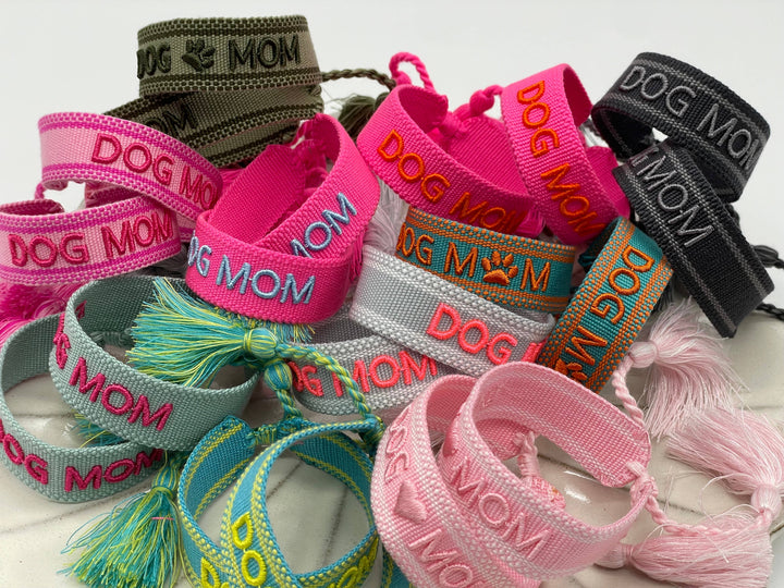 DOG MOM statement bracelet woven, embroidered