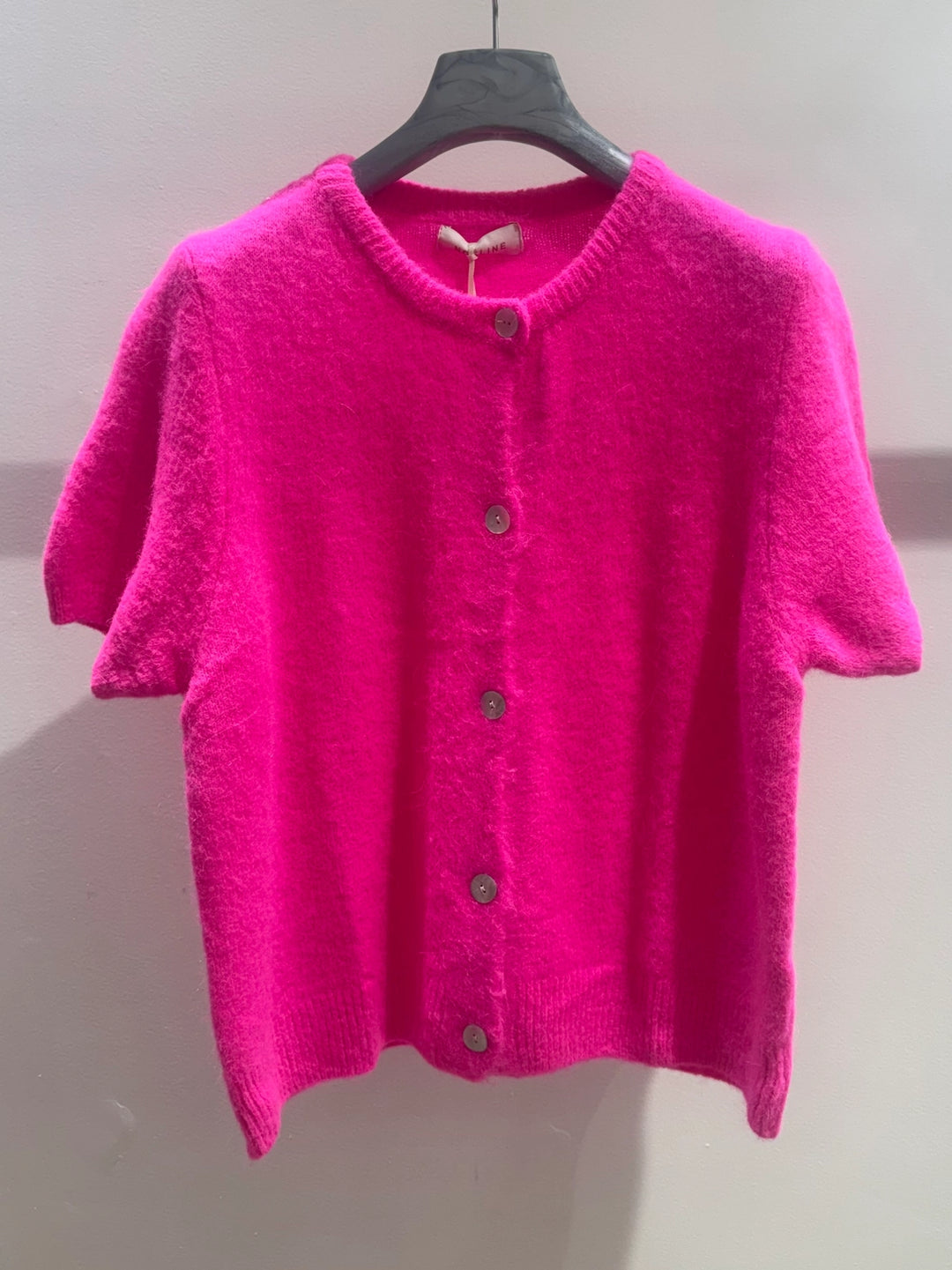 Neon Pink Short Sleeve Mohair Cardi
