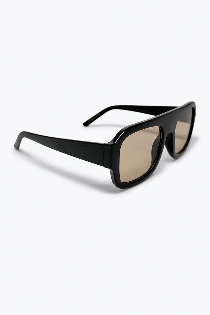 Black Oversized Square Frame Sunglasses: BEIGE / ONE