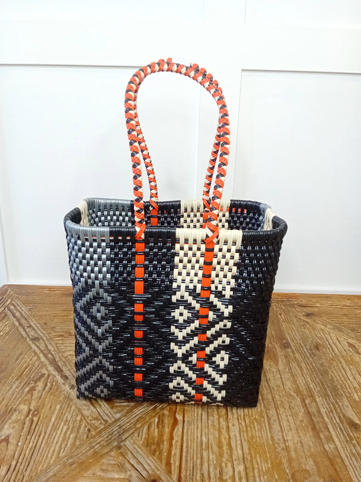 Small Handwoven Recycled Plastic Open Tote-Tote Bags-LNH Edit