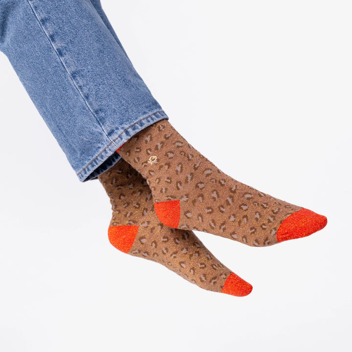 Brown and Orange Leopard Combed Cotton Socks-Socks-LNH Edit