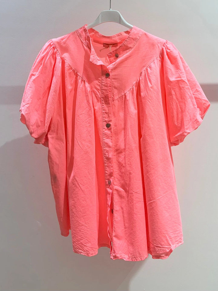 Neon Coral Cotton Blouse