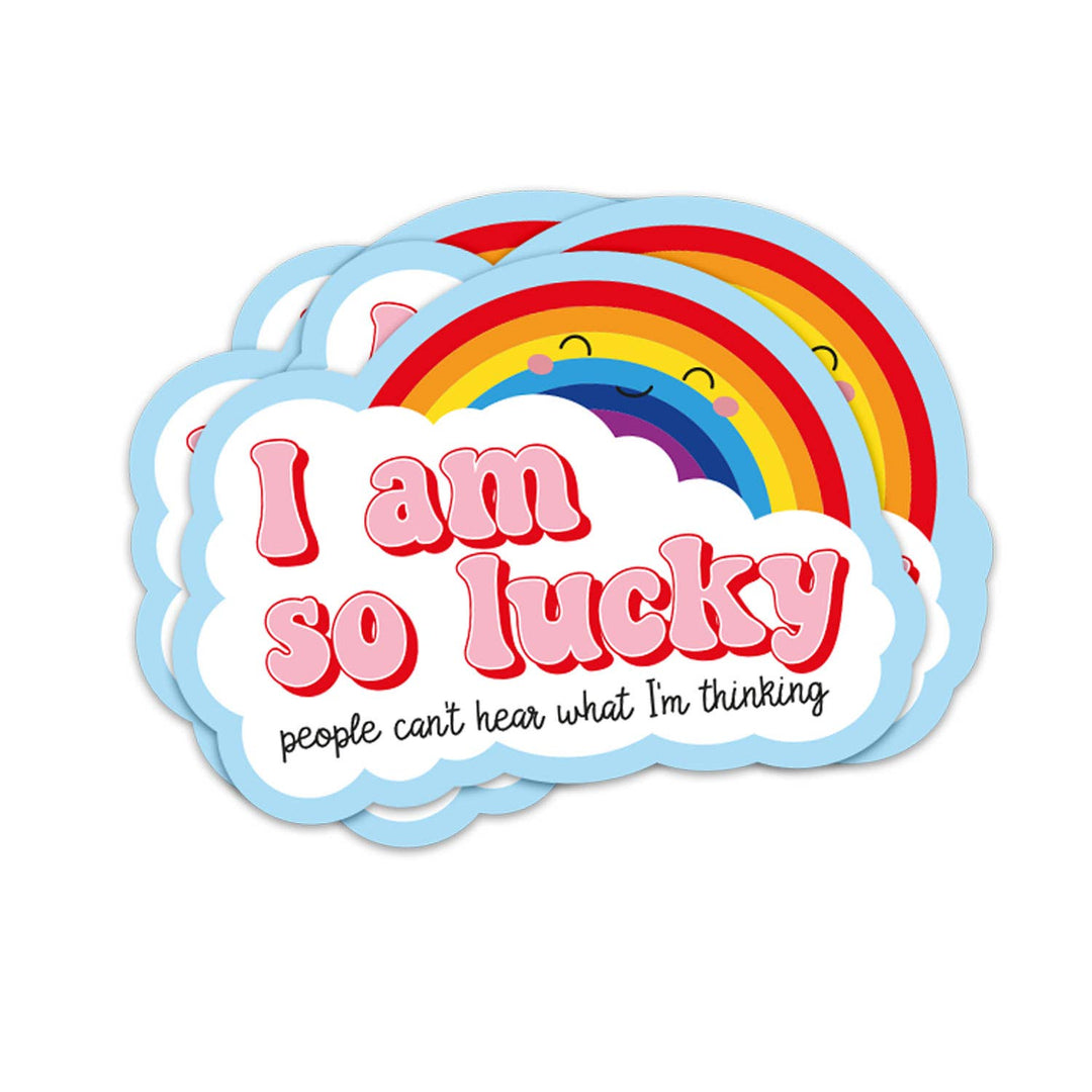 Sticker I am so lucky rainbow and clouds