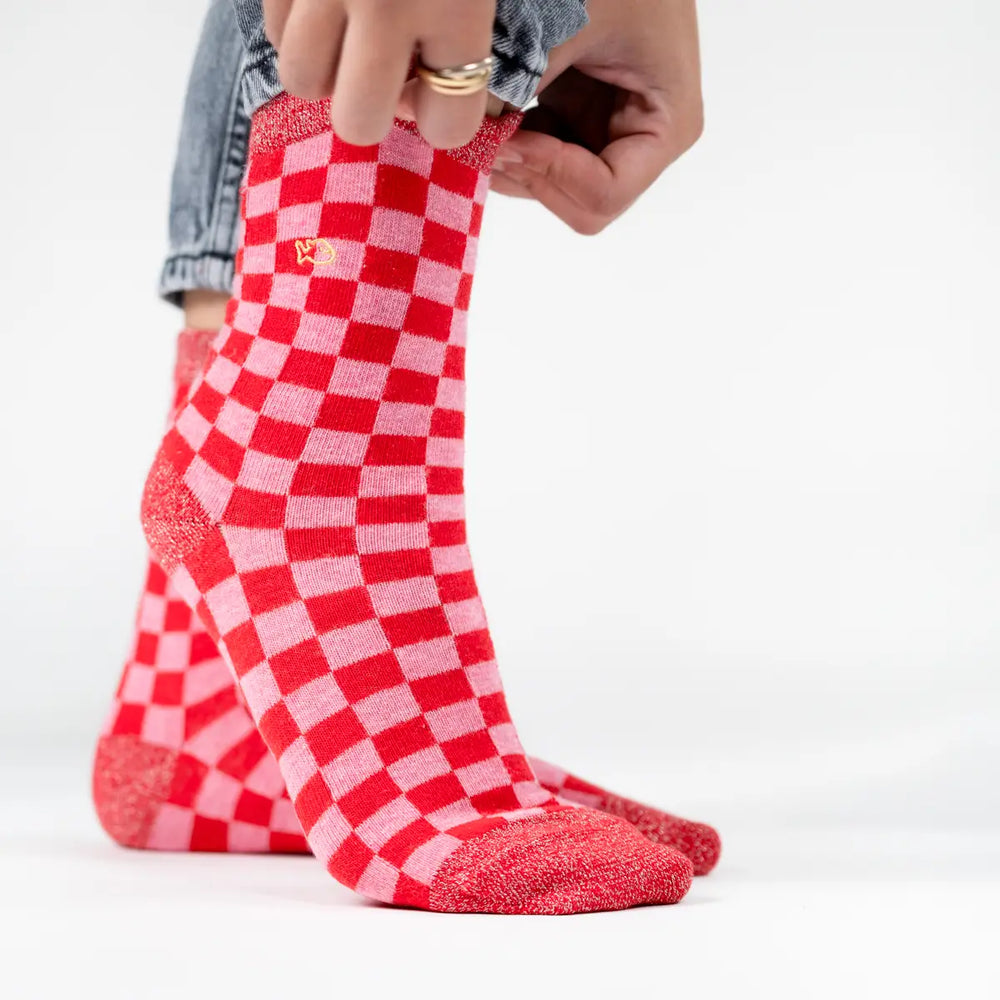 Plaid Socks - Red and Pink-Socks-LNH Edit
