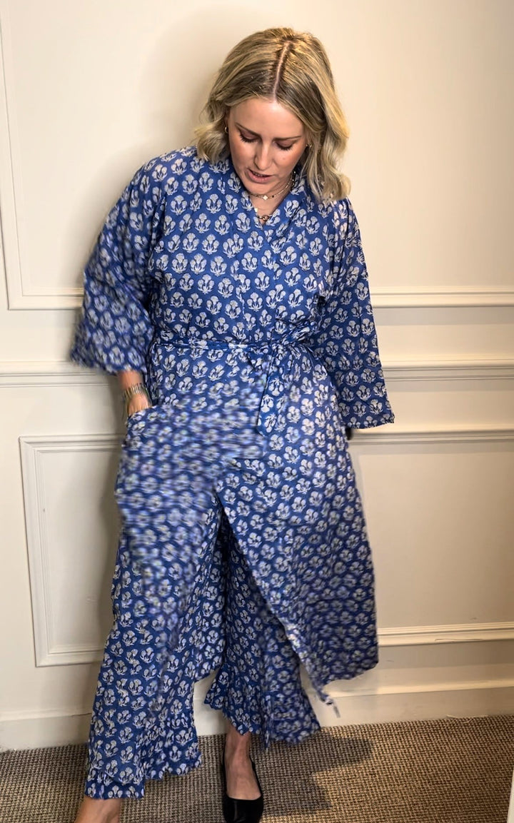 Nancy Blue Printed Robe-Dressing Gowns/Robes-LNH Edit