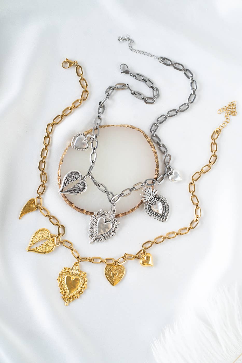 Sacred hearts gold charm necklace