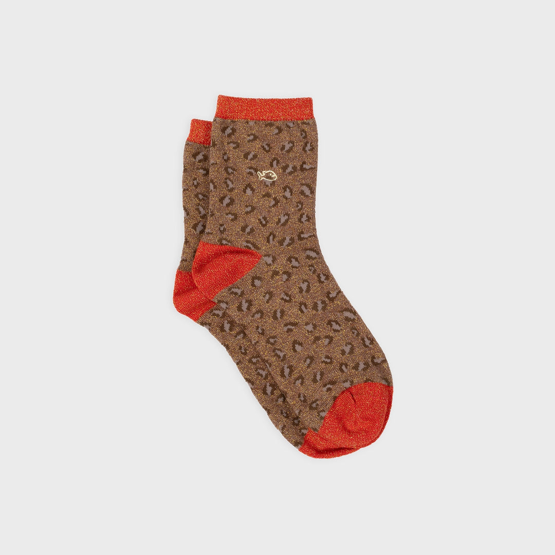 Brown and Orange Leopard Combed Cotton Socks-Socks-LNH Edit