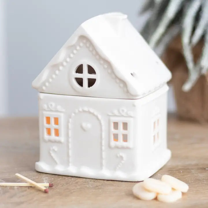 White Gingerbread House Oil Burner and tea light holder