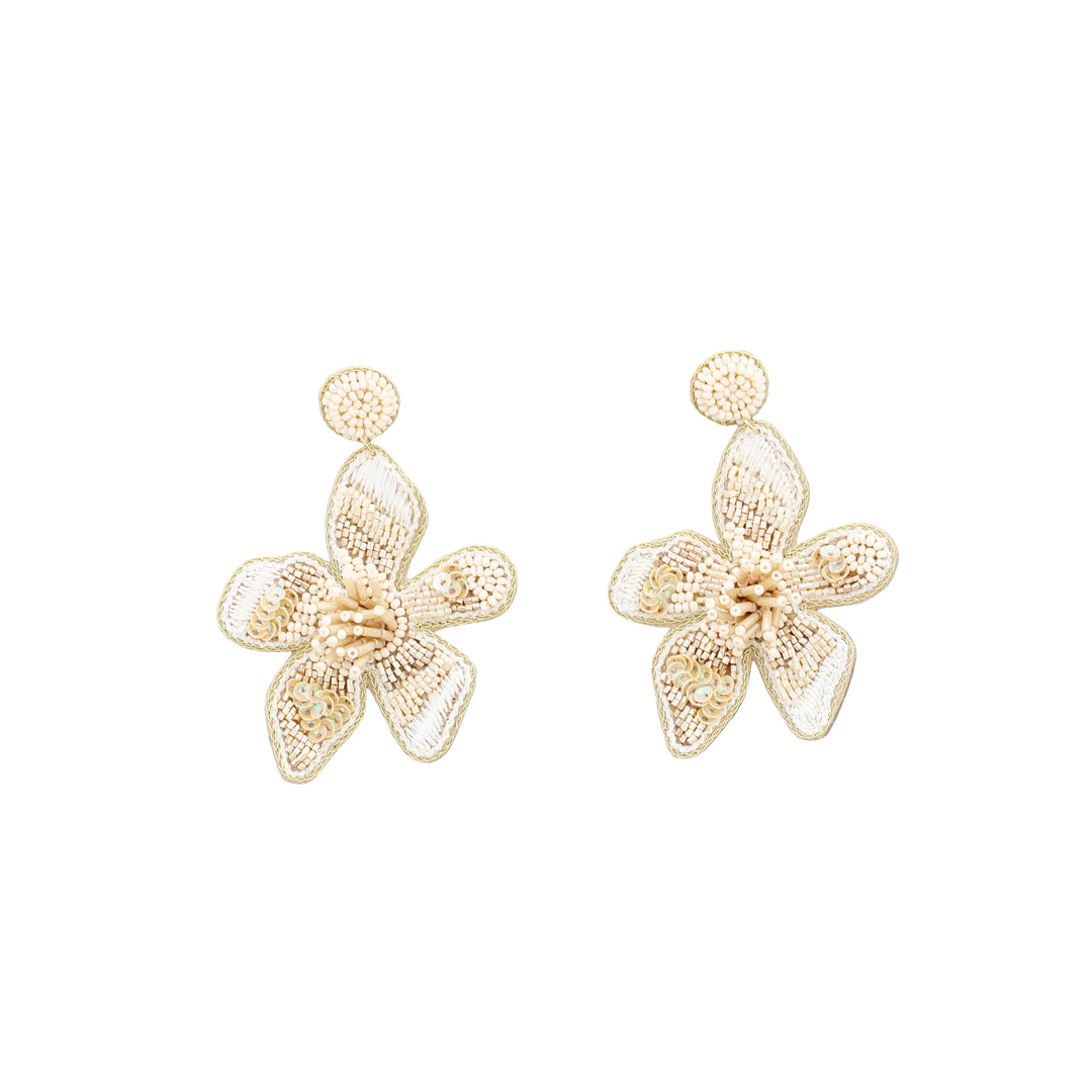 Floral Beaded Earrings: White