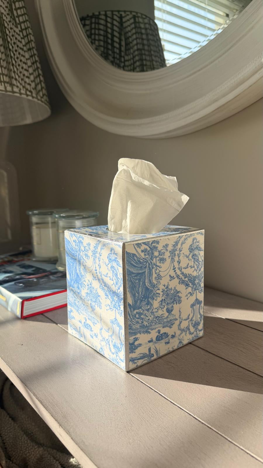 Blue Italian Toile Print Tissue Box Cover-Tissue Boxes-LNH Edit