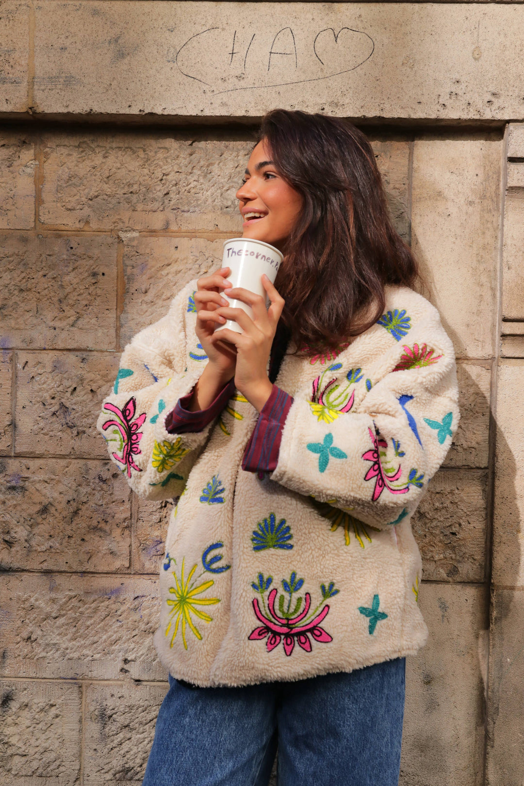 Veste sherpa brodée Soleil