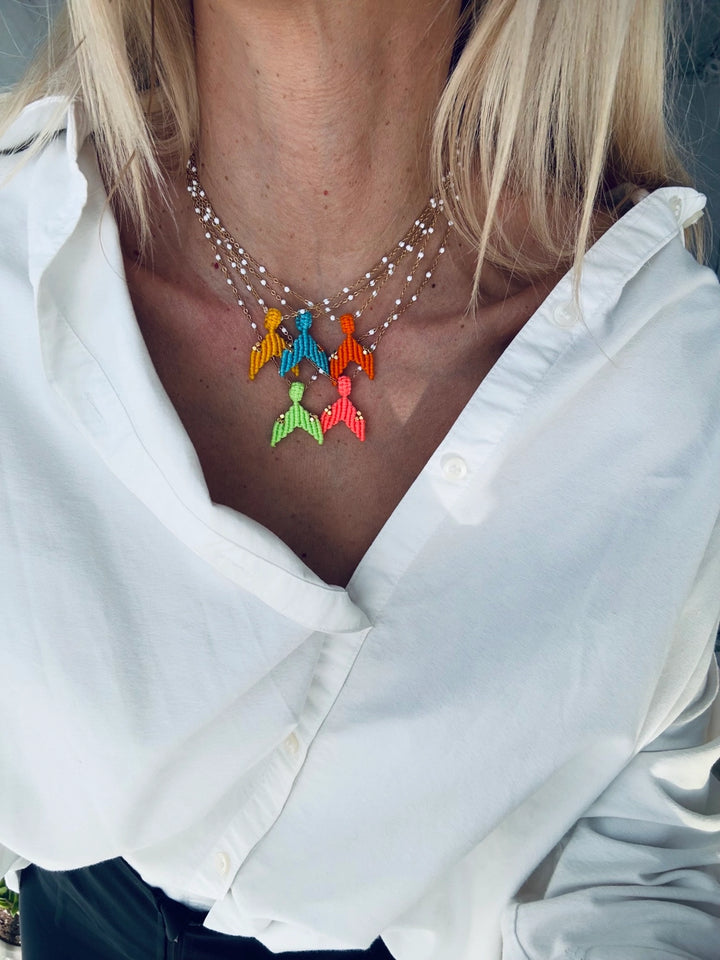Summer Necklace with Delicate Chain and yellow Mermaid Tail-necklace-LNH Edit
