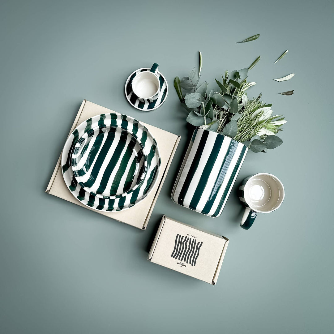 Espresso Stripes - gentle green (Set of 2 - 4 pieces)