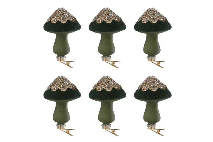 Velvet Green Mushroom Clips , Set of 6-Seasonal Decorations-LNH Edit