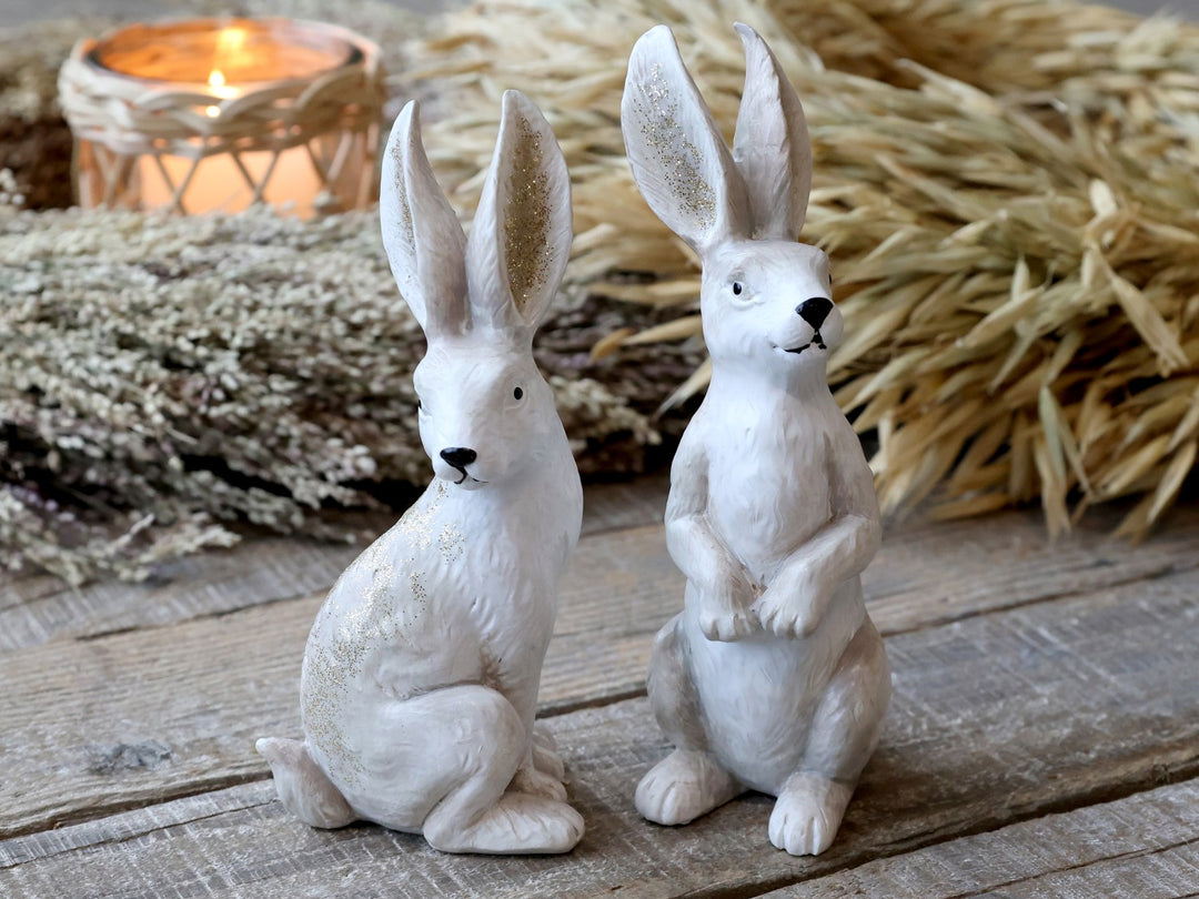 Pair Of Rustic Ceramic Bunnies