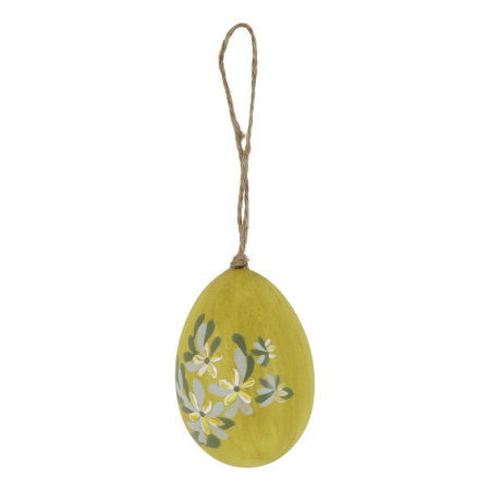 Yellow easter egg with hand painted flowers