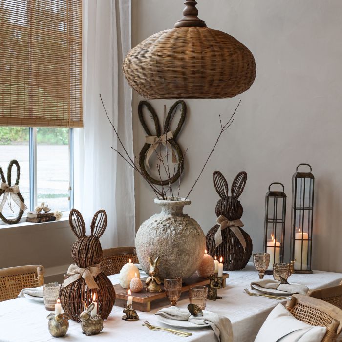 Large Wicker Rabbit with jute bow, 55cm-Seasonal Decorations-LNH Edit