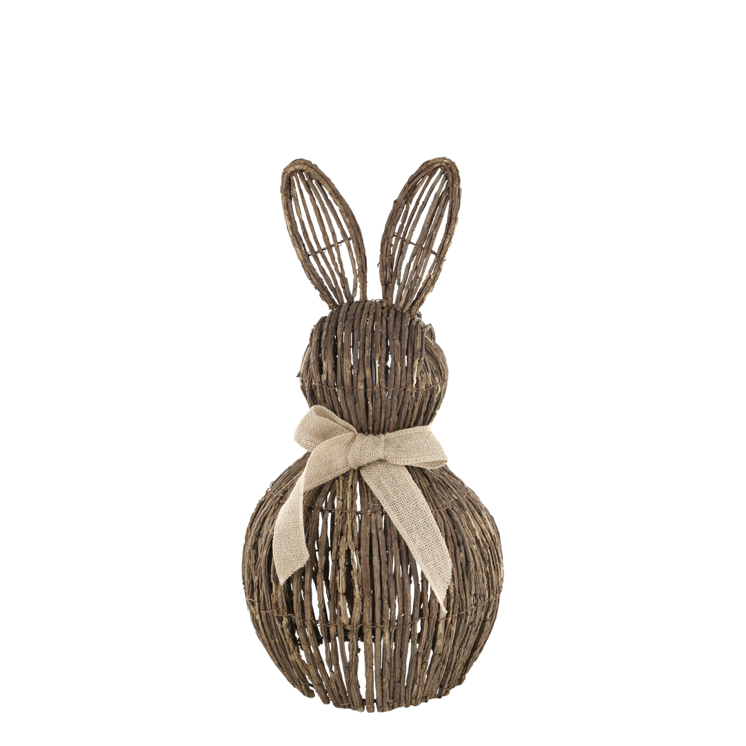 Large Wicker Rabbit with jute bow, 55cm-Seasonal Decorations-LNH Edit