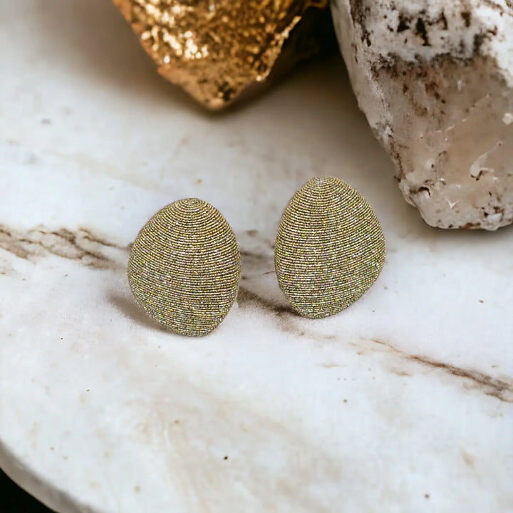Gold Shimmer Large Woven Pebble Earrings