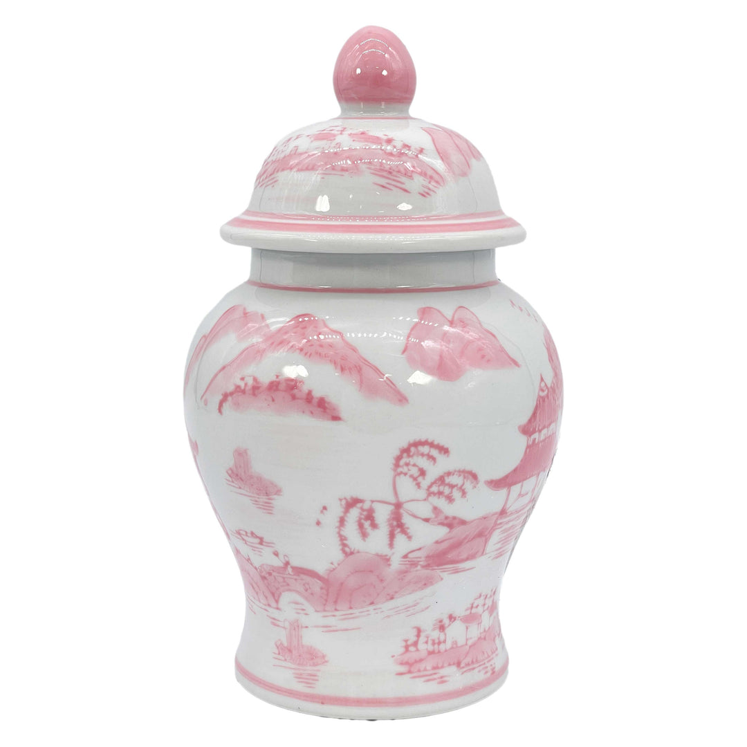 Small Chinoiserie Pink Ceramic Ginger Jar-Ginger Jars-LNH Edit