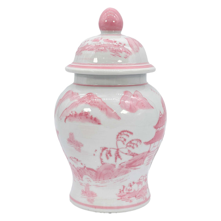 Small Chinoiserie Pink Ceramic Ginger Jar-Ginger Jars-LNH Edit