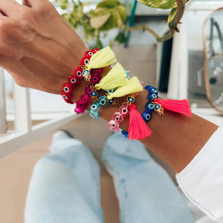 Pink Greek Evil Eye Protection Bracelets with Medusa