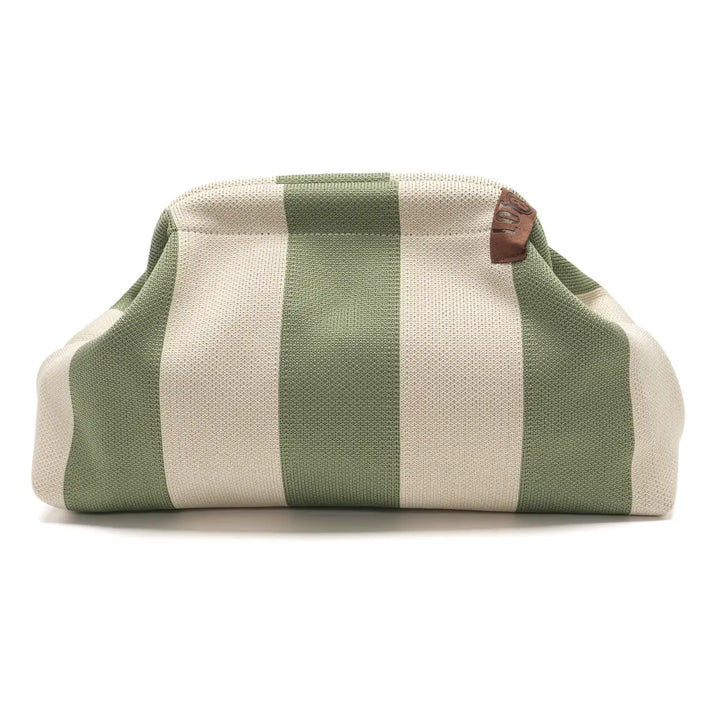 CREAM &amp; GREEN Stripe Clutch Bag