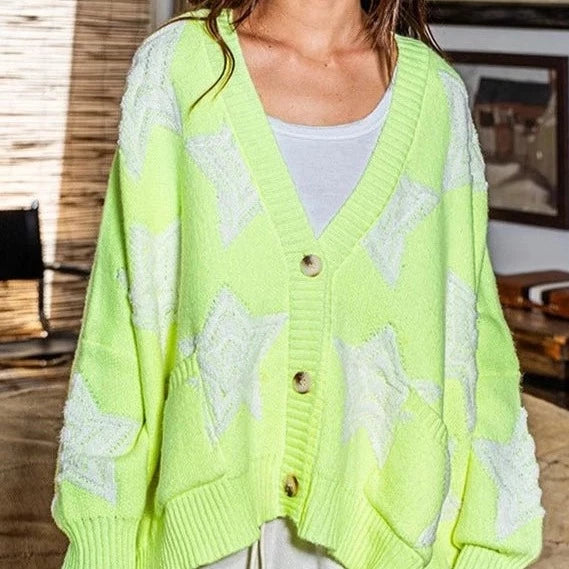 Neon Star Knitted Cardigan
