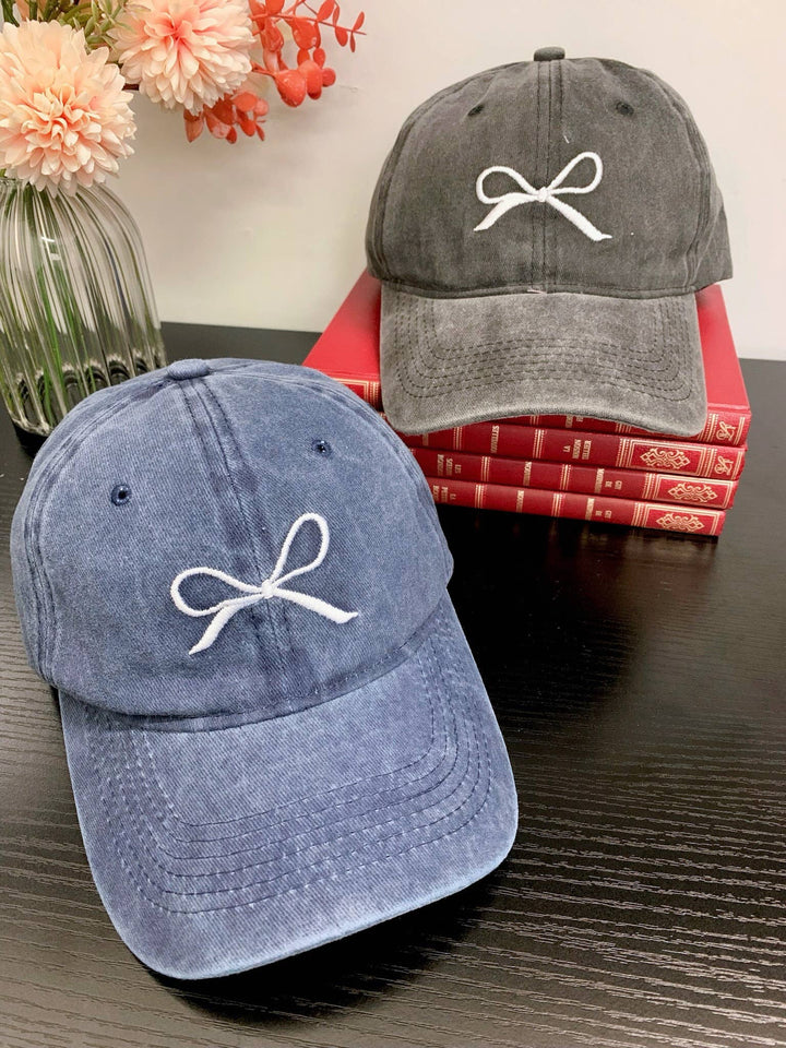 Black Denim cap with embroidered bow-Hats-LNH Edit