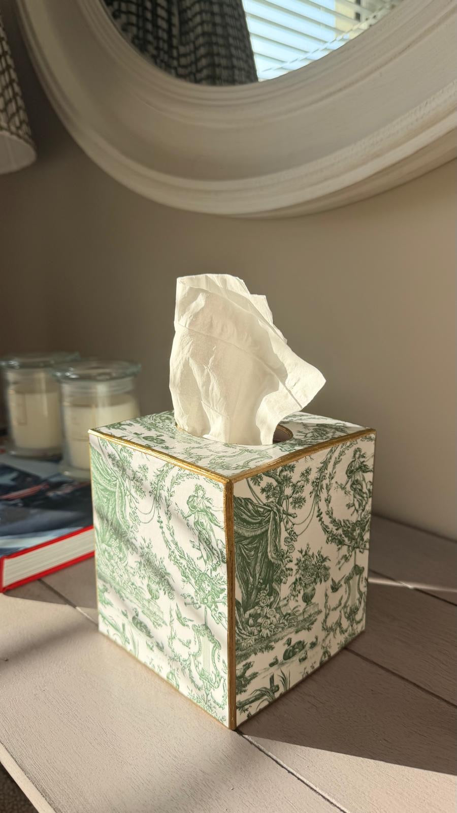 Sage Toile Tissue Box Cover-Tissue Boxes-LNH Edit