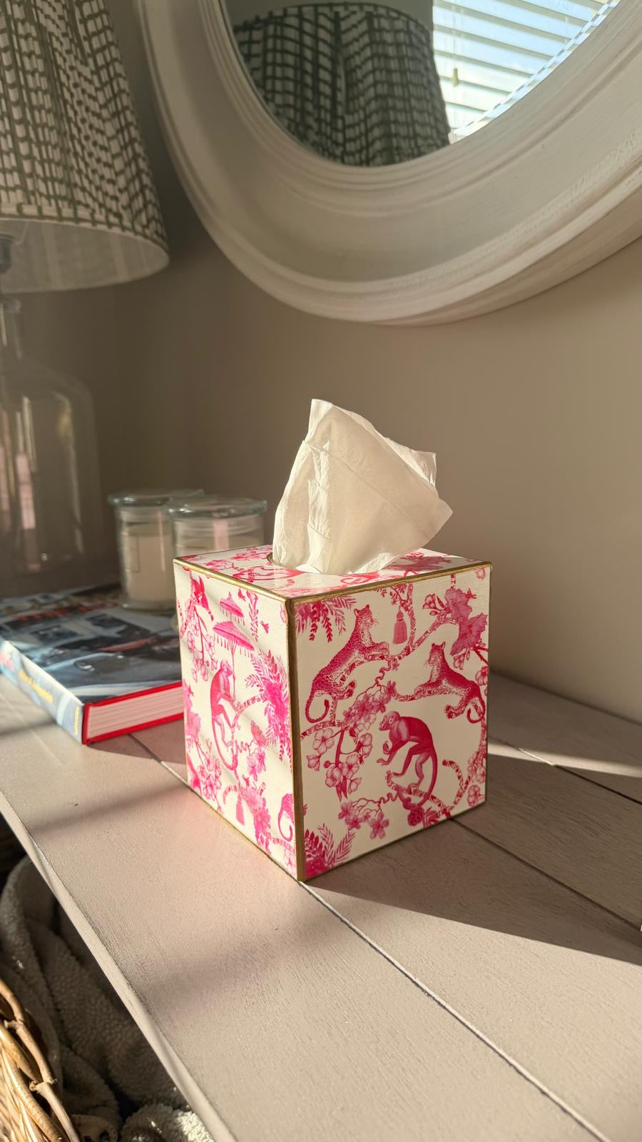 Chic Monkey Toile Pink Tissue Box Cover-Tissue Boxes-LNH Edit