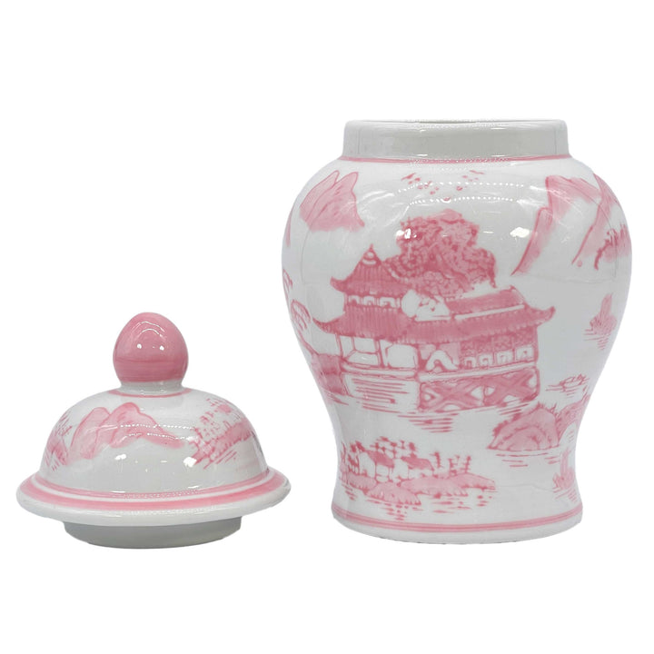 Small Chinoiserie Pink Ceramic Ginger Jar-Ginger Jars-LNH Edit