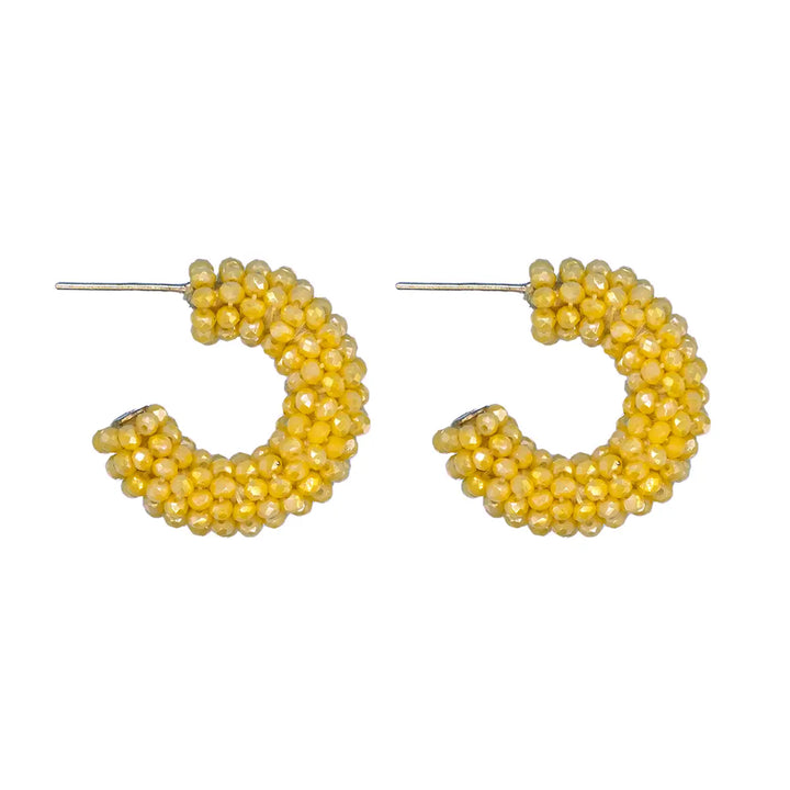 Dandelion Yellow Mini Crystal Cluster Hoop Earrings